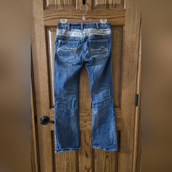 Cowgirl Tuff Blue Patchwork Boot Cut Jeans - Picture 3 of 8